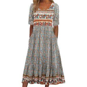 Women's Boho Floral Maxi Dress – Comfy & Pockets